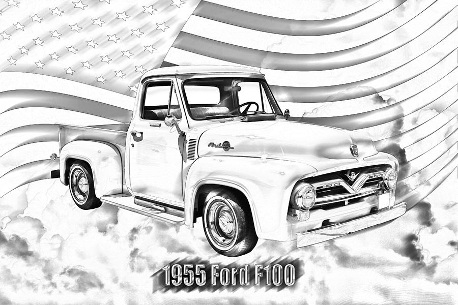 1955 F100 Ford Pickup Truck and Flag Photograph by Keith Webber Jr