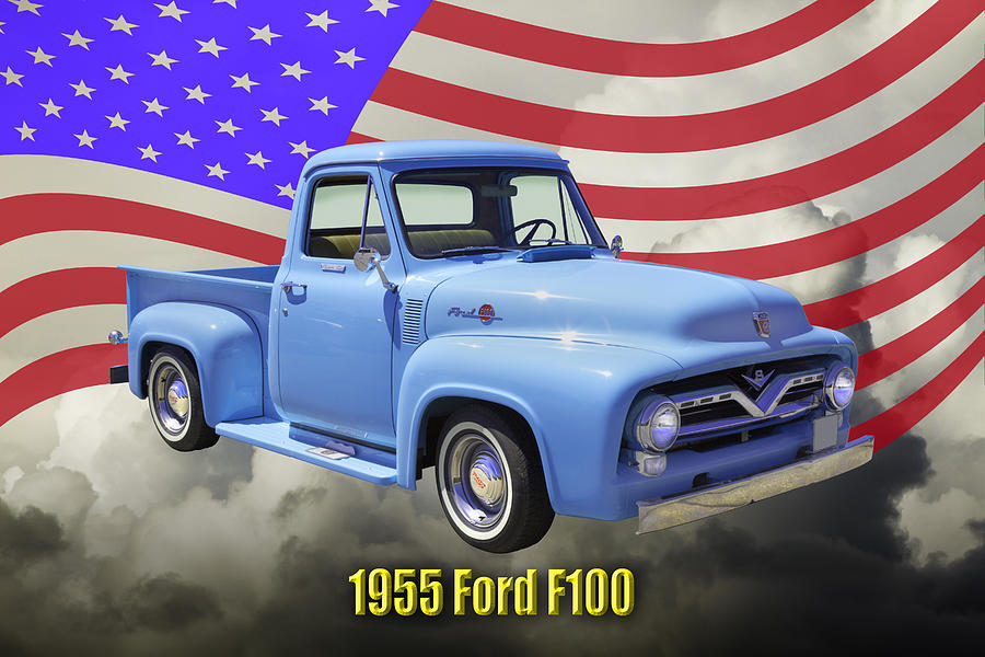 1955 F100 Ford Pickup Truck with US Flag Photograph by Keith Webber Jr