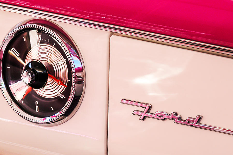 Car Photograph - 1955 Ford Crown Victoria Clock - Emblem by Jill Reger
