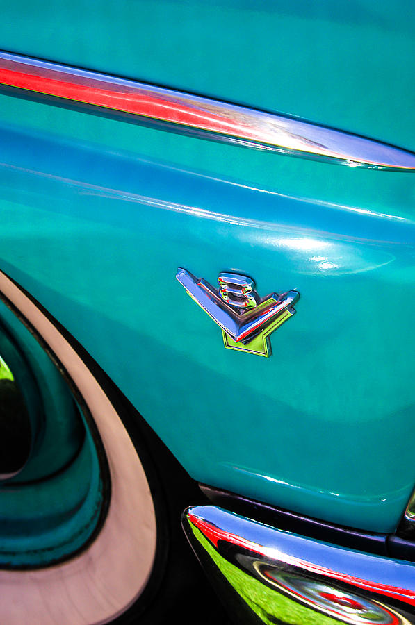 1955 Ford Customline V8 Side Emblem Photograph by Jill Reger