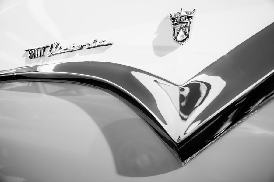 1955 Ford Fairlane Crown Victoria Emblem -0098bw Photograph by Jill Reger