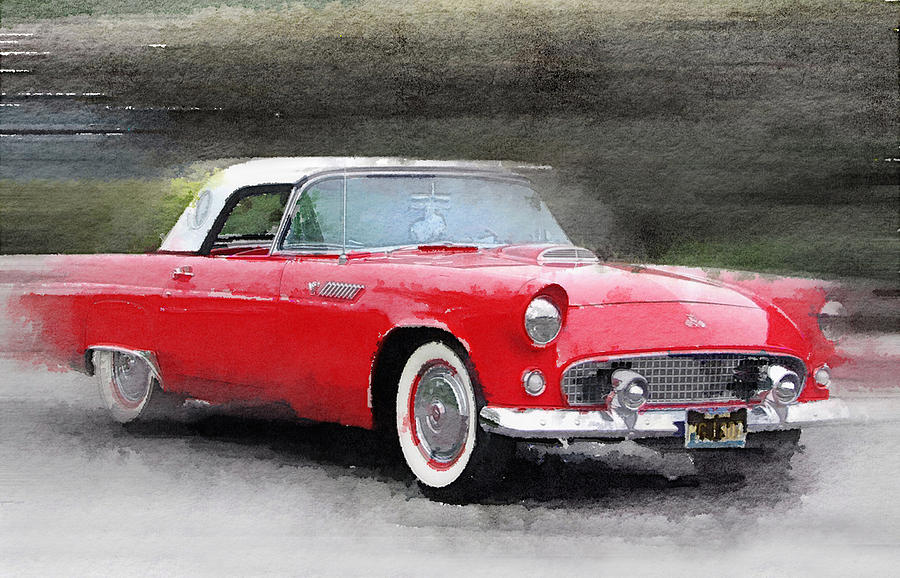 Car Painting - 1955 Ford Thunderbird Watercolor by Naxart Studio