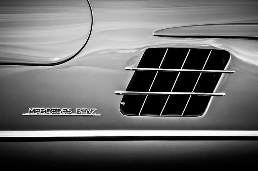 Black And White Photograph - 1955 Mercedes-Benz 300SL Gullwing Sidel Emblem -0754bw by Jill Reger