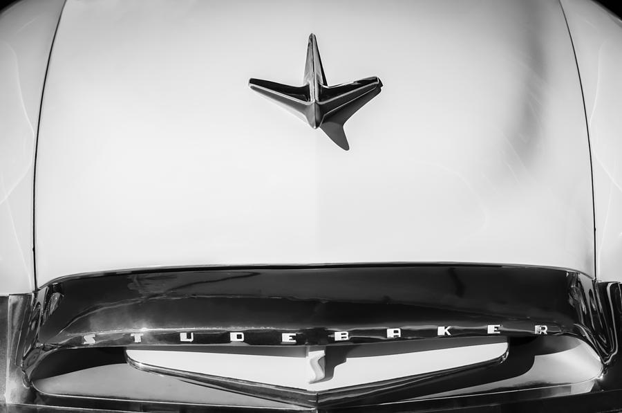1955 Studebaker Commander Sedan Grille Emblem - Hood Ornament -0578bw Photograph by Jill Reger