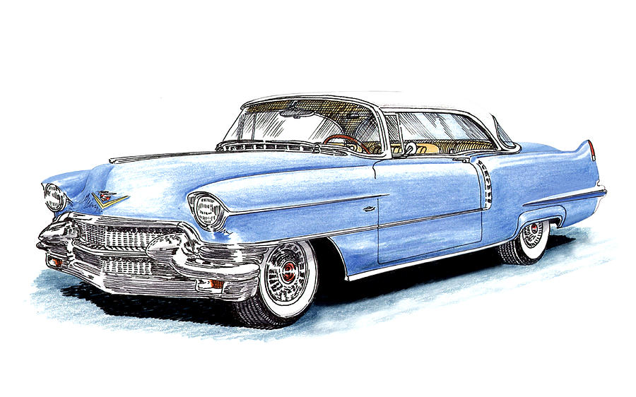 1956 Cadillac Coupe De Ville Drawing by Jack Pumphrey