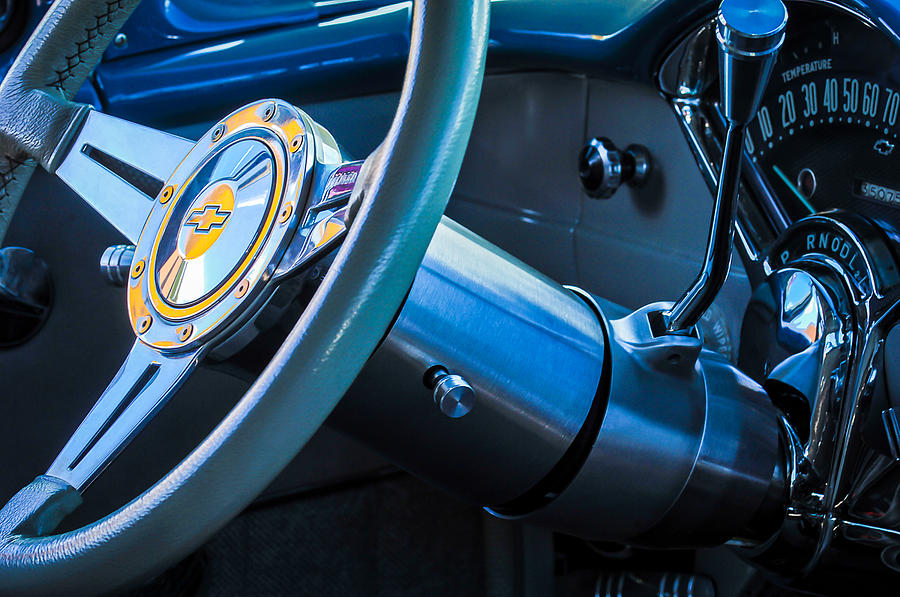 Car Photograph - 1956 Chevrolet 210 2-Door Handyman Wagon Steering Wheel Emblem -189c by Jill Reger