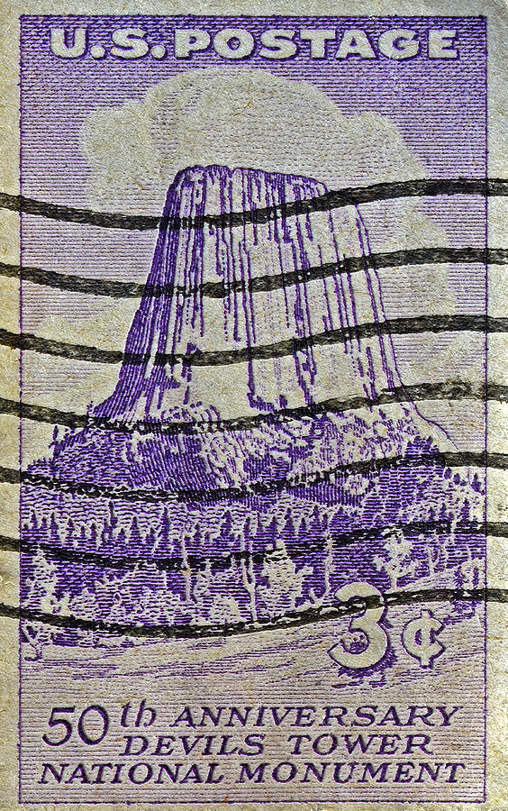 1956 Devils Tower National Monument Stamp Photograph by Bill Owen