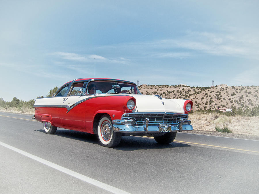Landscape Photograph - 1956 Ford Crown Victoria Cruising the New Mexico Desert by Mary Lee Dereske