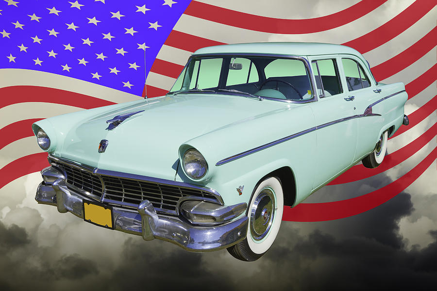 1956 Ford Custom Line Car And US Flag Photograph by Keith Webber Jr