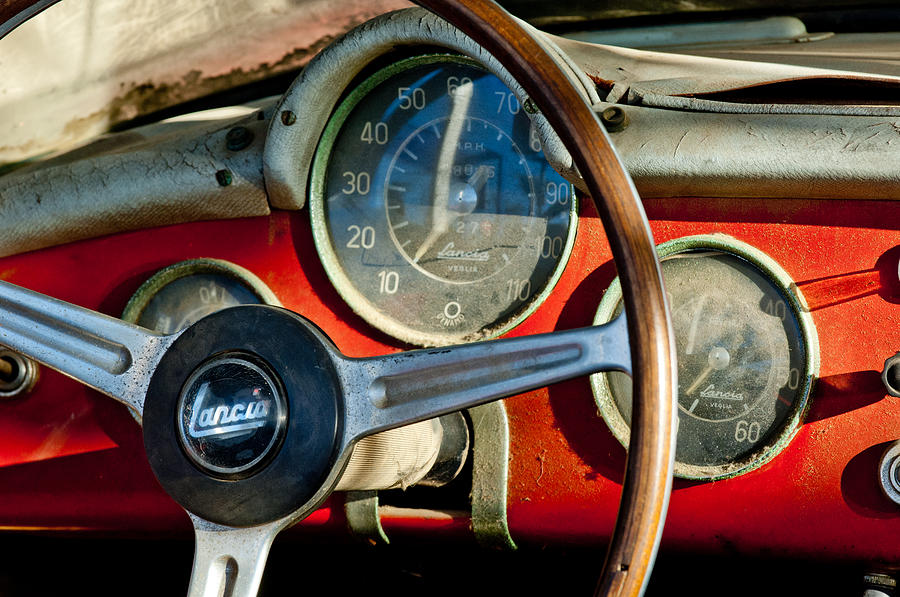 1956 Lancia Aurelia B24S Spider America Steering Wheel Photograph by Jill Reger