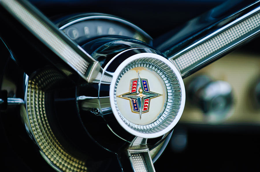 Car Photograph - 1956 Lincoln Continental Mark II Hess and Eisenhardt Convertible Steering Wheel Emblem by Jill Reger