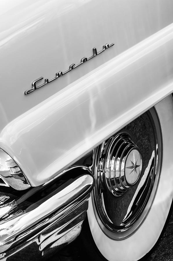 1956 Lincoln Premiere Rear Emblem  - Wheel -0828bw Photograph by Jill Reger