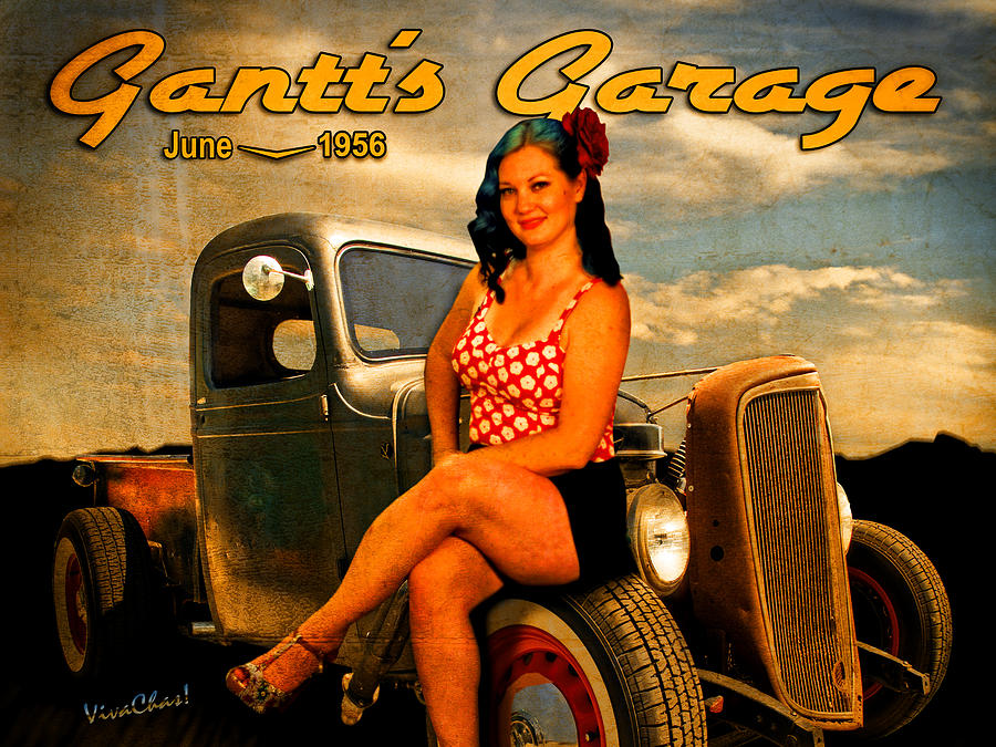 1956 Pinup Calendar Page from Gantts Garage Photograph by Chas Sinklier