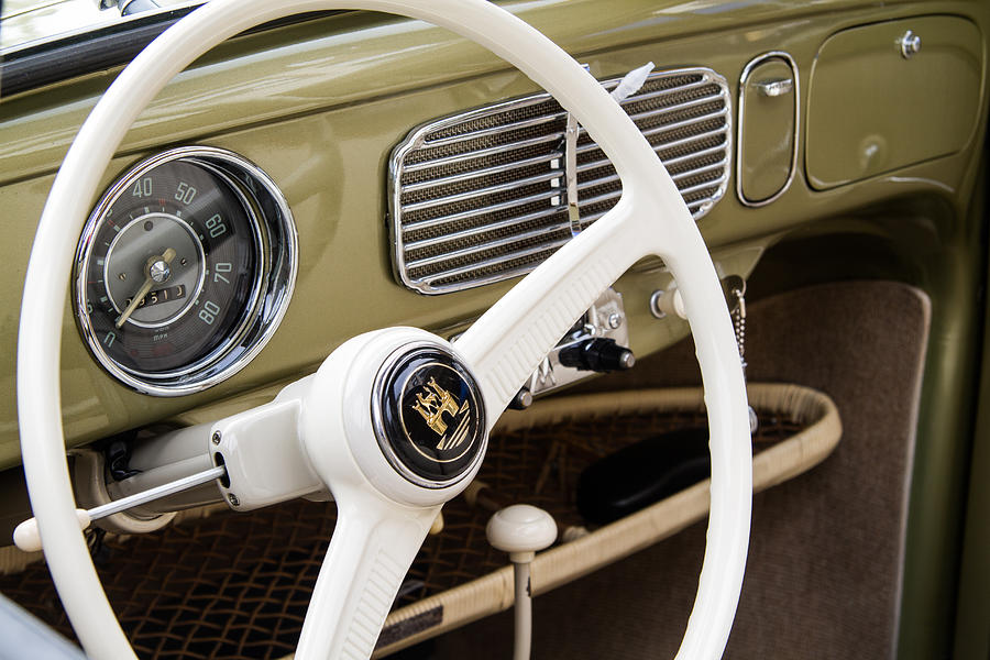 1956 VW Convertible Steering Wheel Photograph by Roger Mullenhour