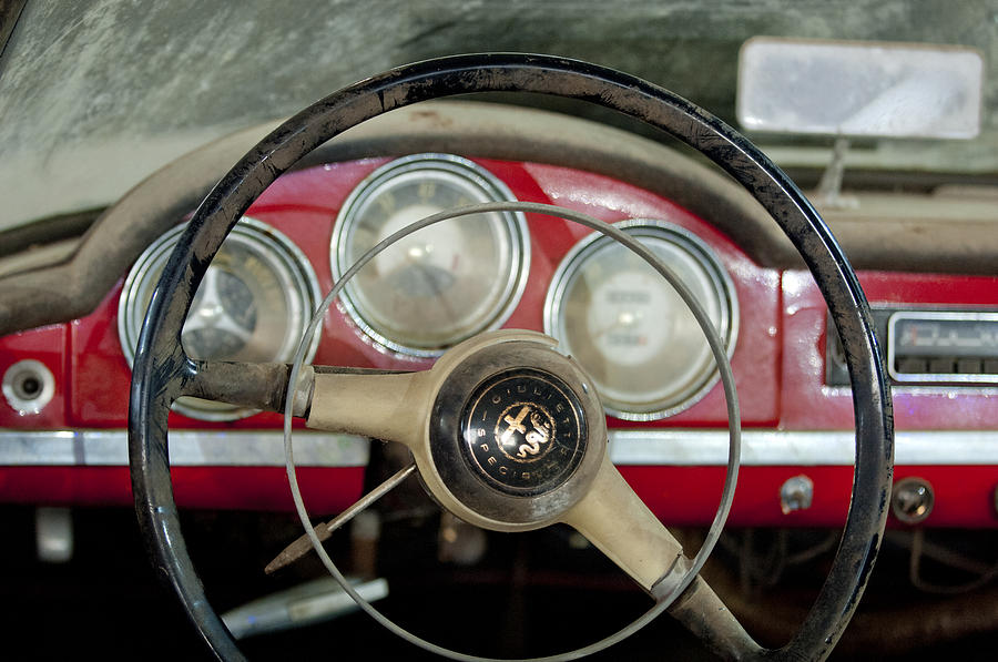 1957 Alfa Romeo Giulietta Spider Steering Wheel Emblem 2 Photograph by Jill Reger