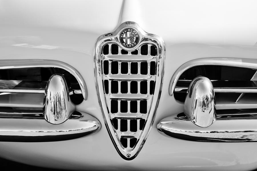 1957 Alfa Romeo Spider Grille Emblem -0784bw Photograph by Jill Reger