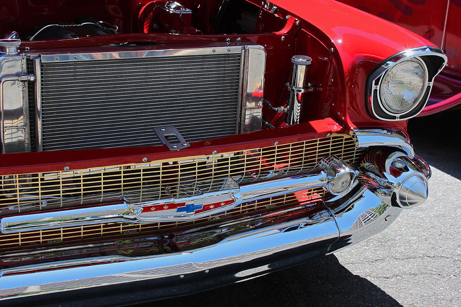1957 Candy Apple Red Chevy detail Photograph by Suzanne Gaff