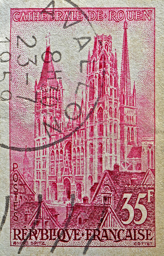 1957 Cathedrale De Rouen French Stamp - Avalon Postmark Photograph by ...