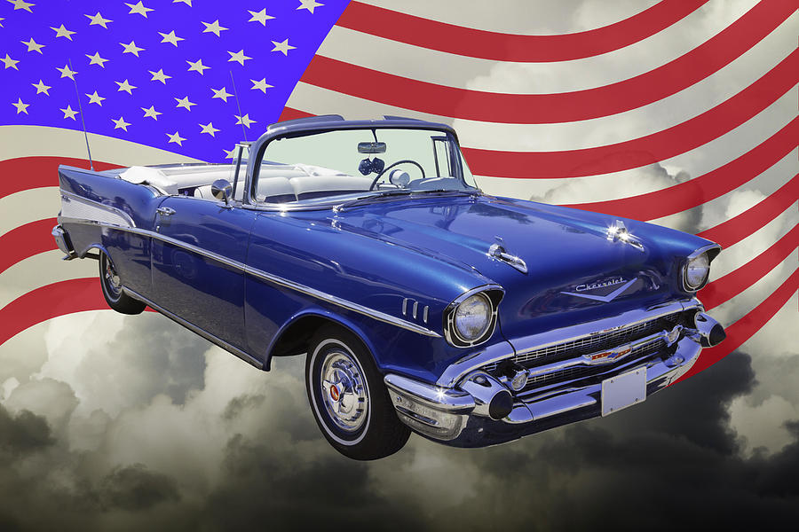 1957 Chevrolet Bel Air With American Flag Photograph by Keith Webber Jr