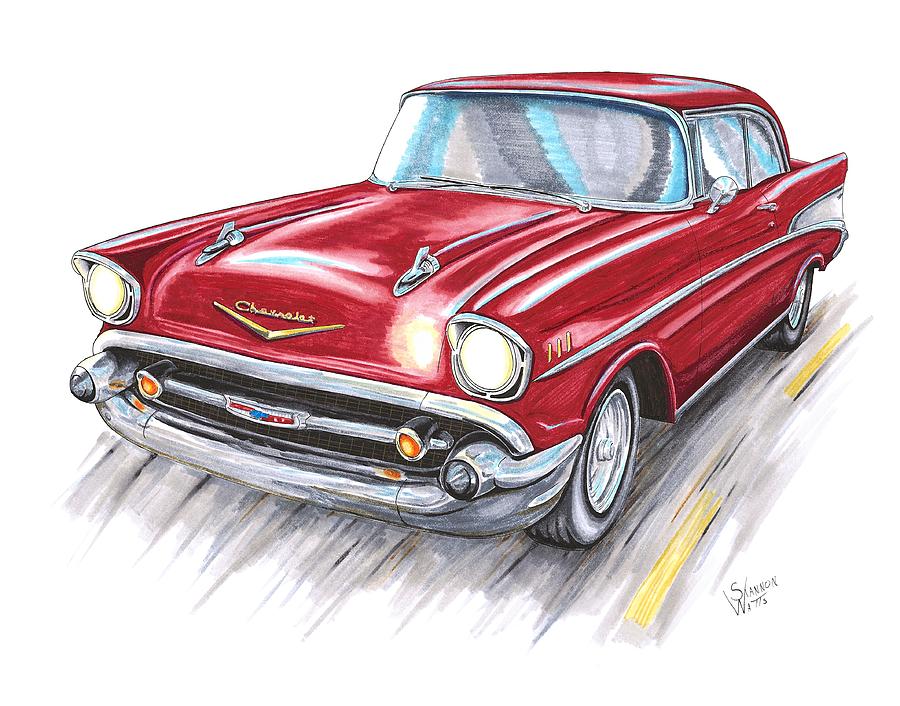 1957 Chevy Bel Air Cruising Drawing by Shannon Watts