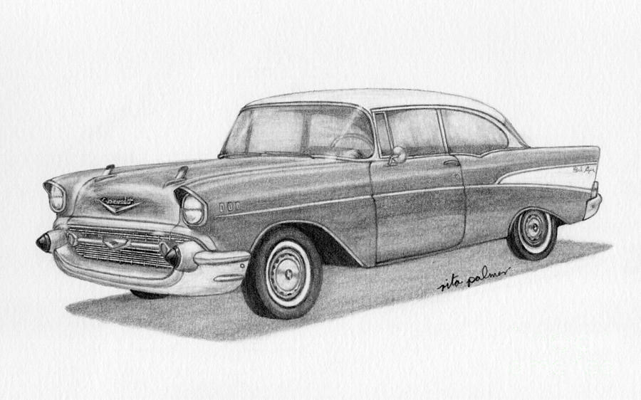 1957 Chevy Bel Air Drawing by Rita Palmer