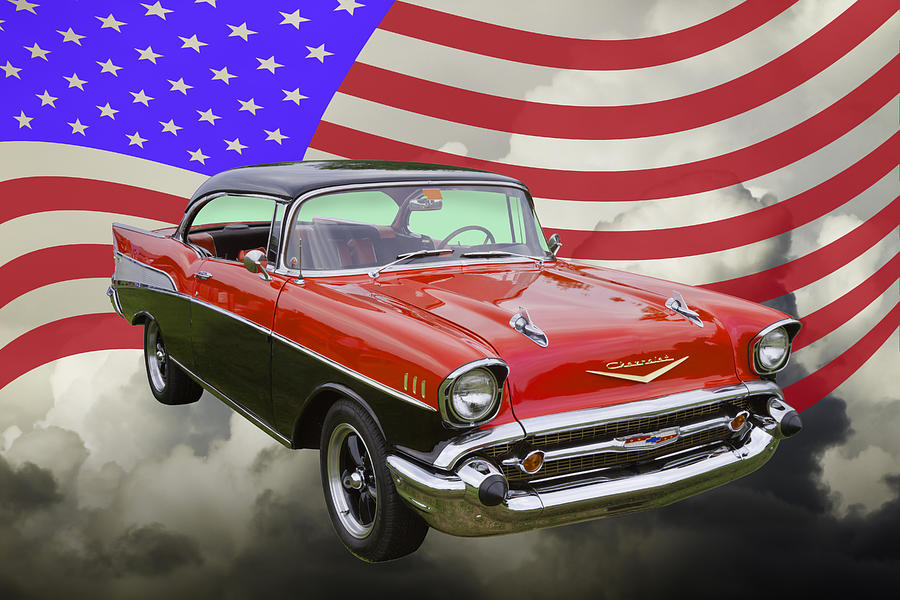 1957 Chevy Belair And American Flag Photograph by Keith Webber Jr