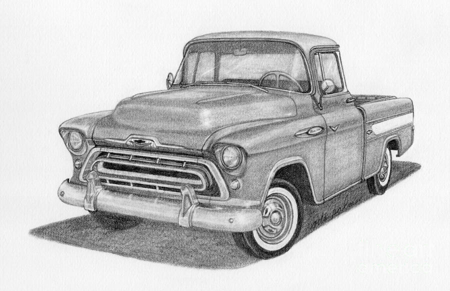 1957 Chevy Cameo Pickup Truck Drawing by Rita Palmer