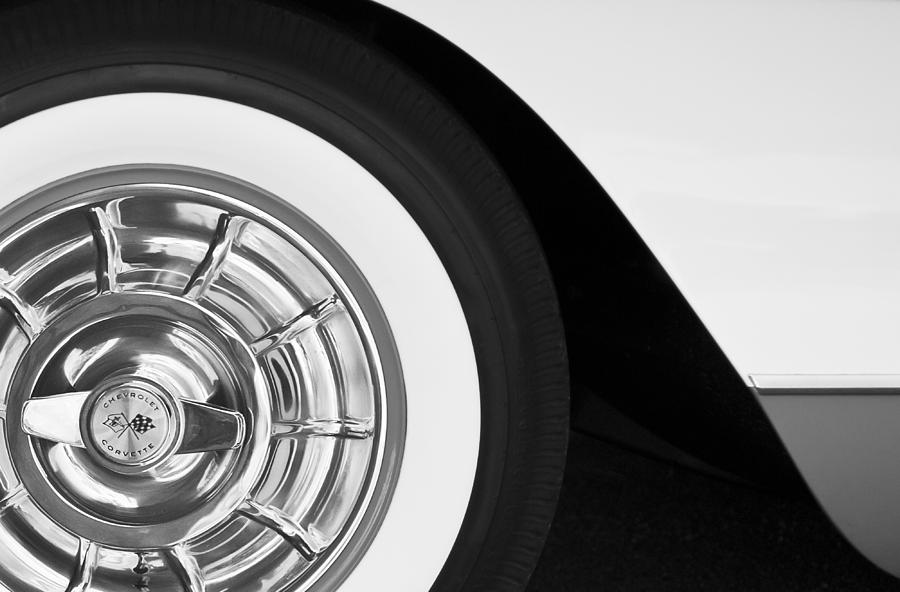 Black And White Photograph - 1957 Corvette Wheel by Jill Reger