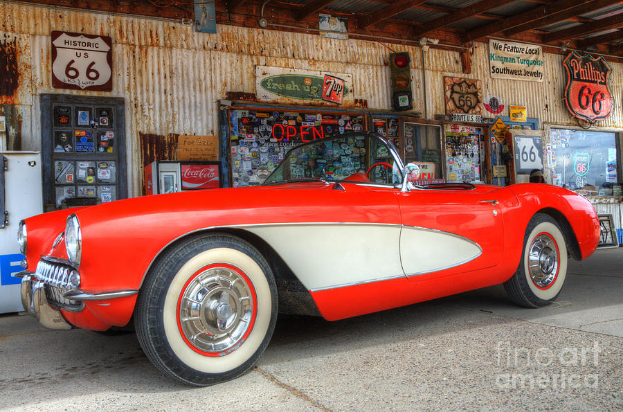 1957 Little Red Corvette Route 66 Photograph by Bob Christopher