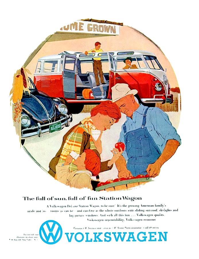 1958 - Volkswagen Station Wagon Bus Automobile Advertisement - Color Digital Art by John Madison