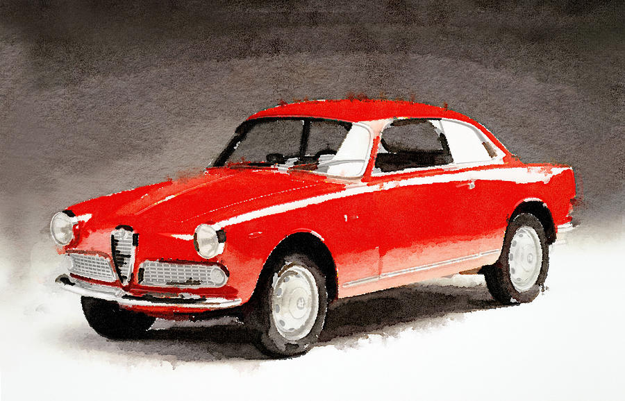 Car Painting - 1958 Alfa Romeo Giulietta Sprint Watercolor by Naxart Studio
