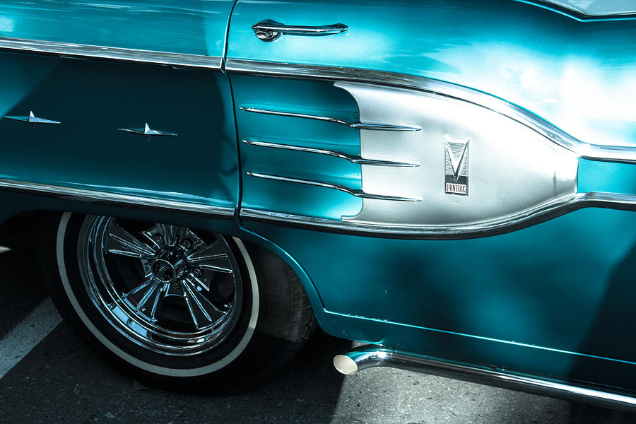 1958 Blue Pontiac side view with emblem Photograph by Eti Reid