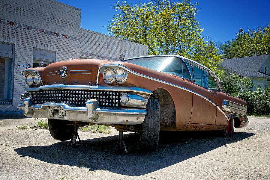 1958 Buick Limited Waiting for Repair in Dows Iowa Photograph by Mary Lee Dereske
