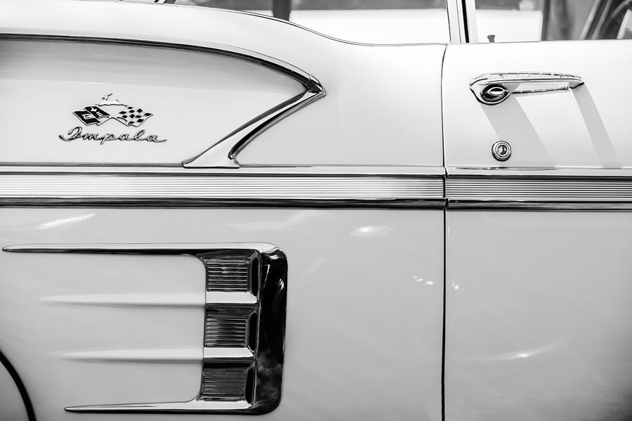 1958 Chevrolet Belair Impala Convertible Side Emblem -0615bw Photograph by Jill Reger