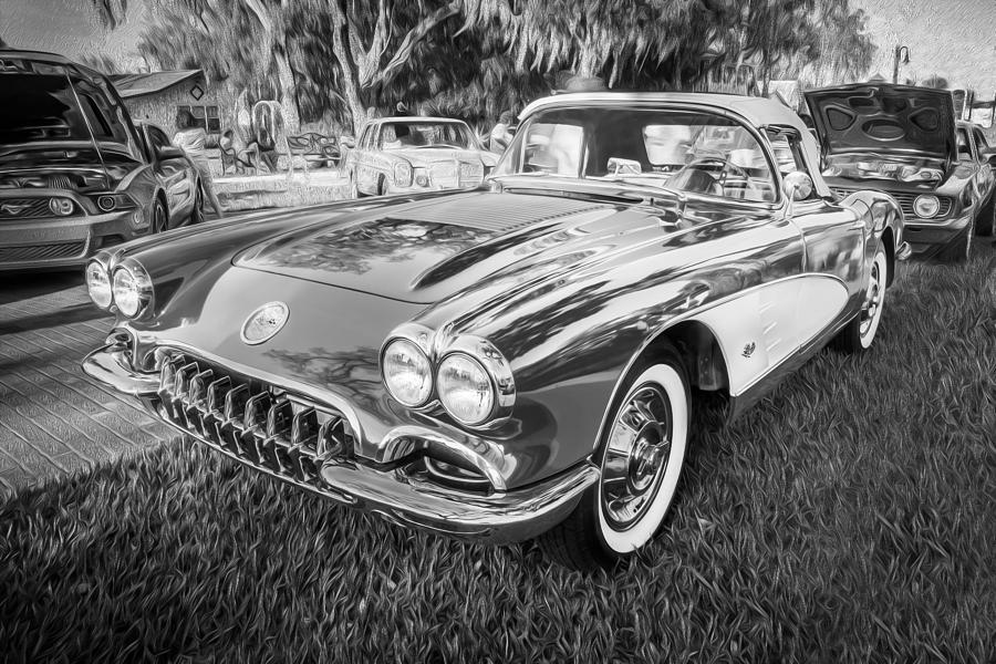 Transportation Photograph - 1958 Chevy Corvette Convertible BW  by Rich Franco