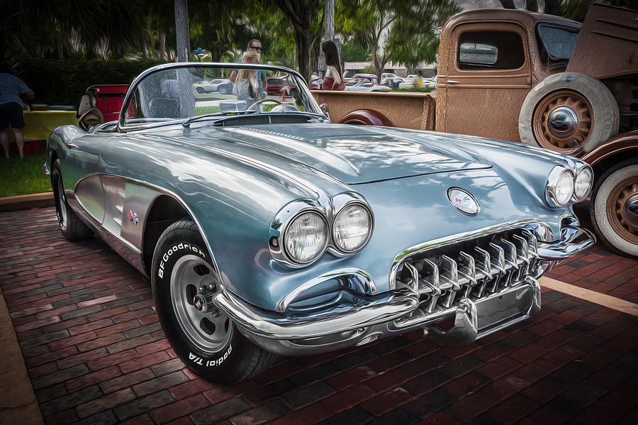 1958 Chevy Corvette Painted Photograph by Rich Franco