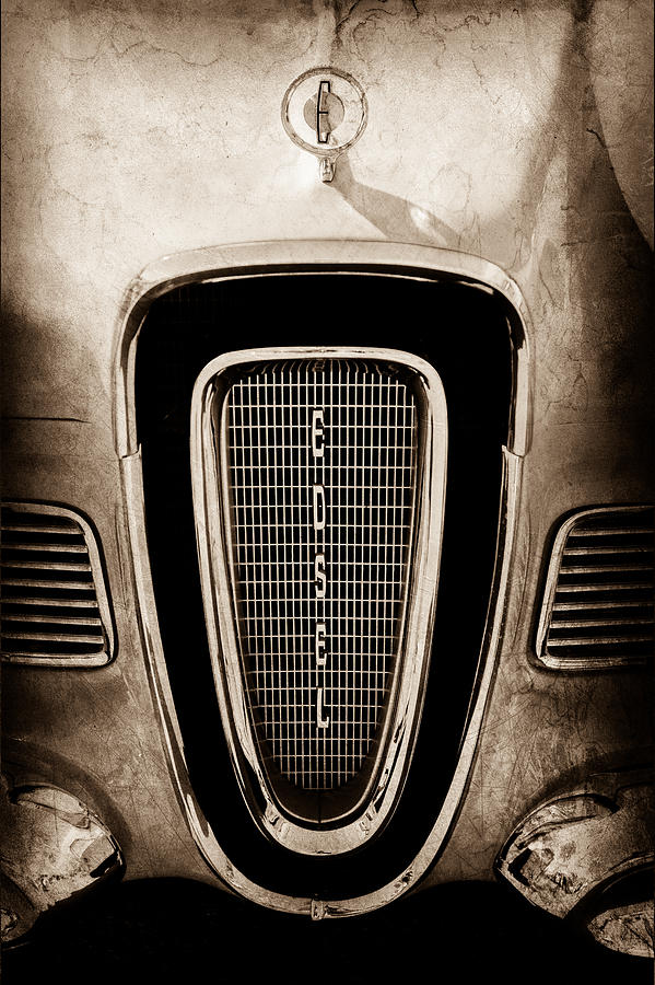 Car Photograph - 1958 Edsel Pacer Grille Emblem - Hood Ornament by Jill Reger