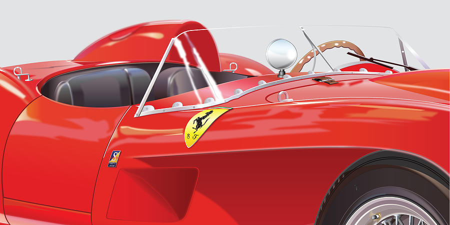 1958 Ferrari 250 Testa Rossa detail Drawing by Alain Jamar