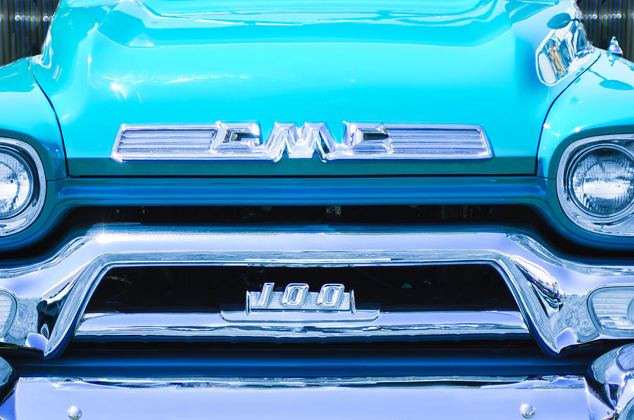 Car Photograph - 1958 GMC Series 101-S Pickup Truck Grille Emblem by Jill Reger