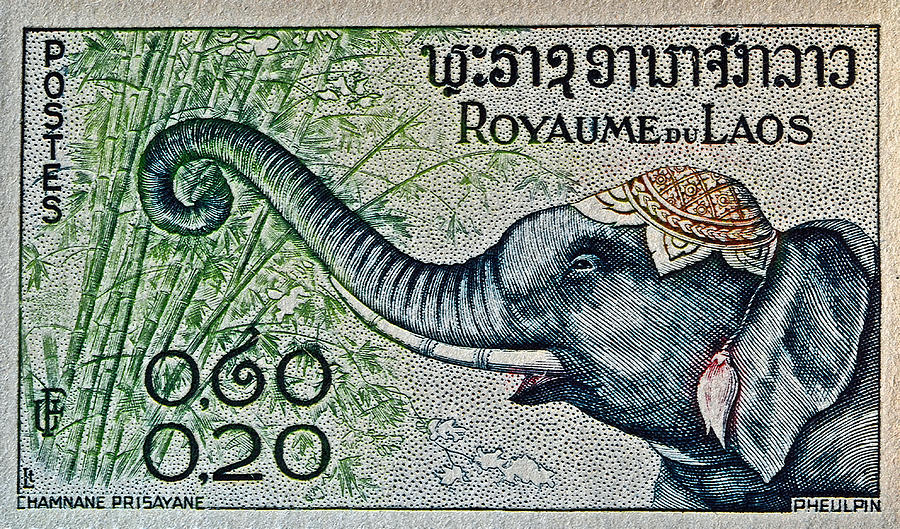 1958 Laos Elephant Stamp II Photograph by Bill Owen