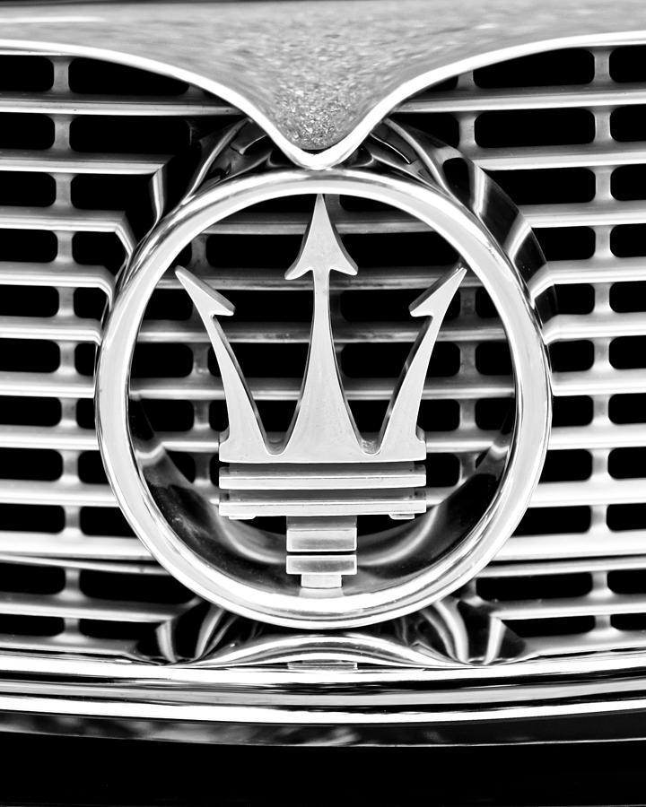 1958 Maserati Hood - Grille Emblem -0606bw45 Photograph by Jill Reger