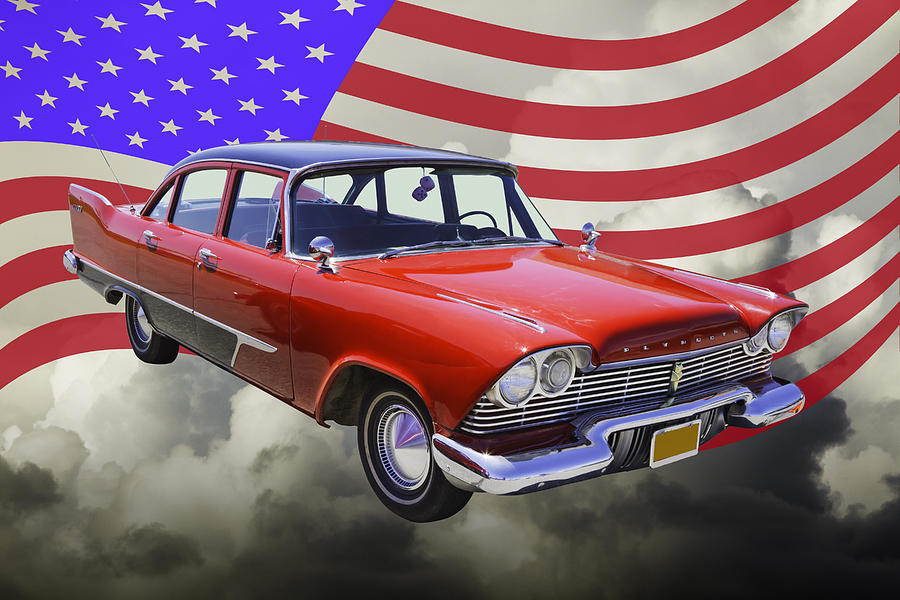 1958 Plymouth Savoy Car With American Flag Photograph by Keith Webber Jr