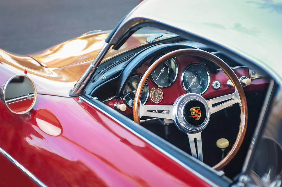 Car Photograph - 1958 Porsche 356 1600 Super Speedster Steering Wheel by Jill Reger