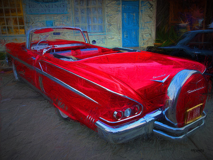 1958 Red Chevy Impala Convertible Classic Car Photograph by Rebecca Korpita
