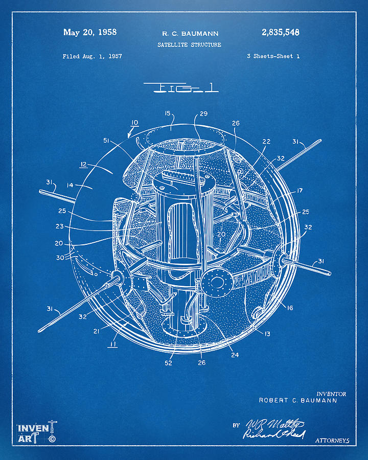 1958 Space Satellite Structure Patent Blueprint Digital Art by Nikki Marie Smith