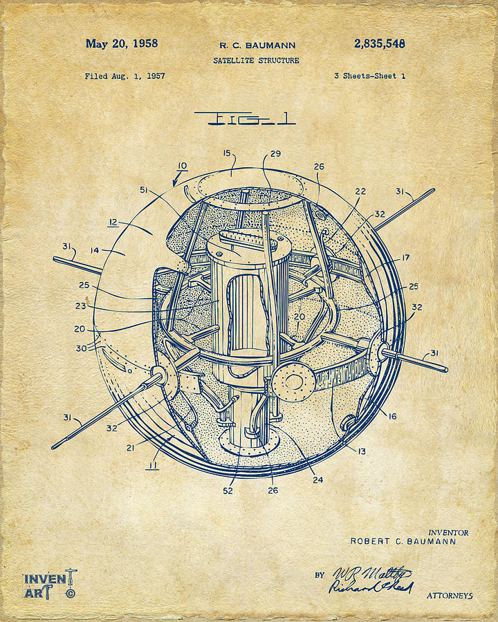 1958 Space Satellite Structure Patent Vintage Digital Art by Nikki Marie Smith