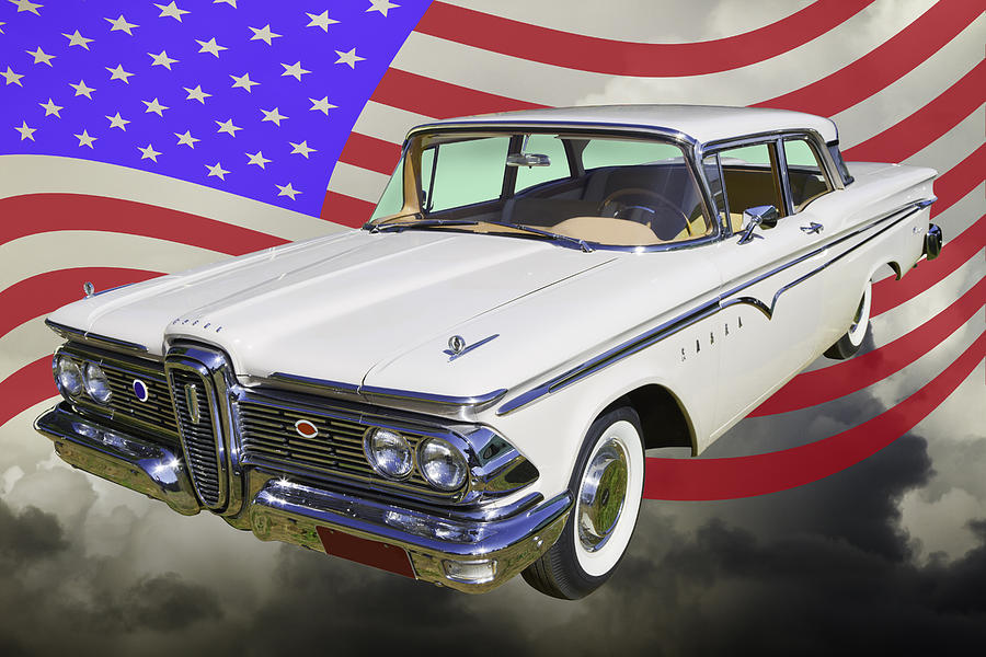 1959 Edsel Ford Ranger And US Flag Photograph by Keith Webber Jr