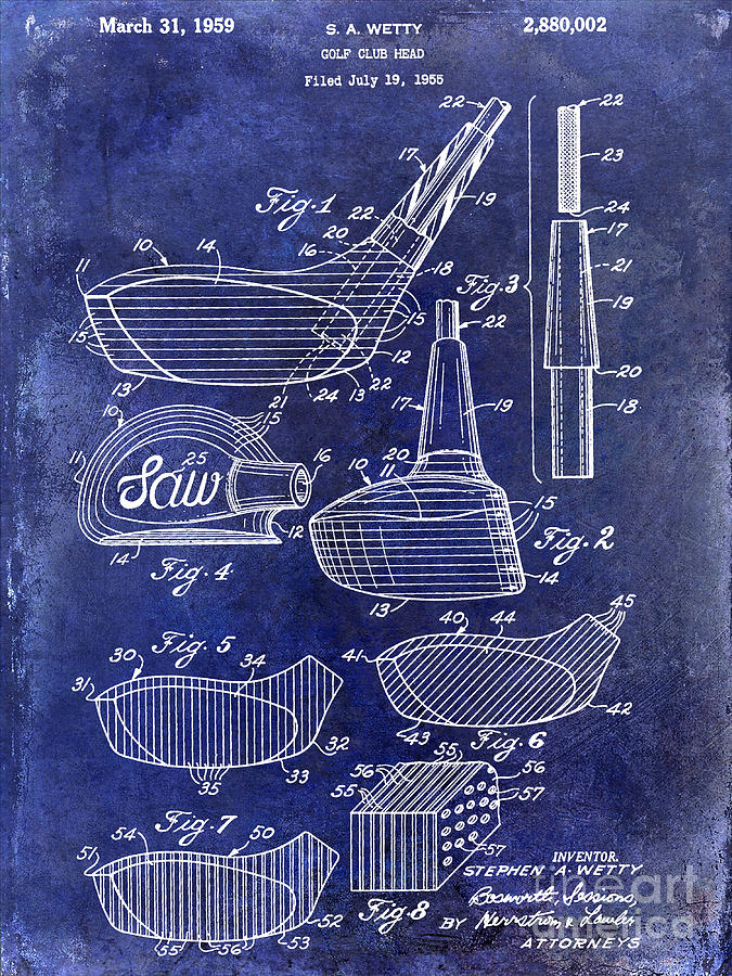 1959 Golf Club Patent Drawing Blue Photograph by Jon Neidert