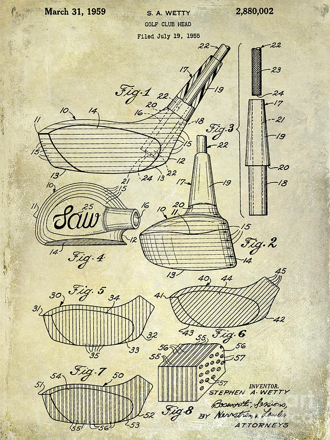 1959 Golf Club Patent Drawing Photograph by Jon Neidert