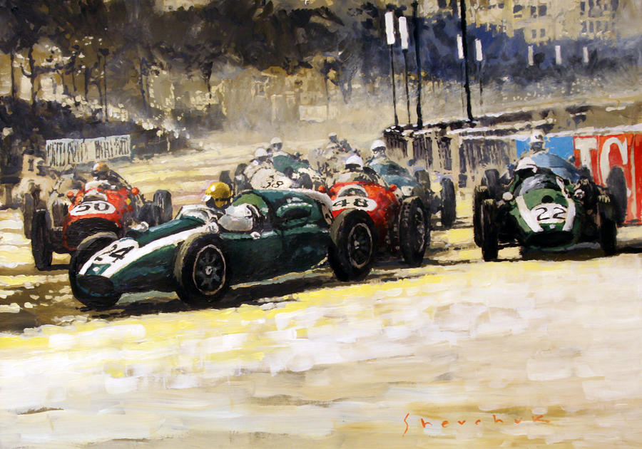 Acrilic Painting - 1959 Monaco GP  #24 Cooper Climax T51 Jack Brabham Winner  by Yuriy Shevchuk